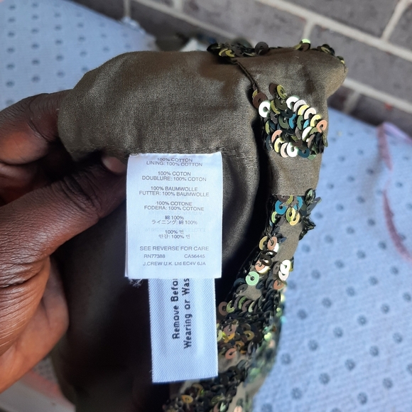 J.Crew Iridescent Sequin Shift Mini Dress Olive Green Size 00 100% Cotton - Picture 6 of 7